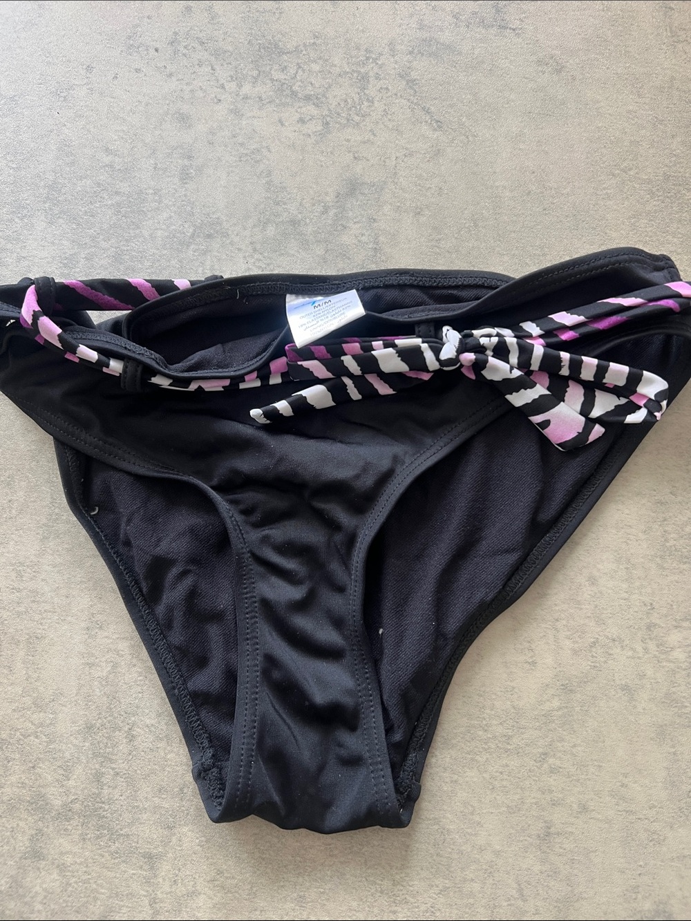 Aqua Black Bikini Bottom with Pink & White Accent Tie